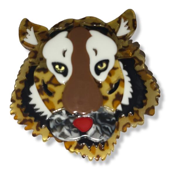 Lucite Multicolor layered Tiger Brooch Pin - Picture 4 of 4